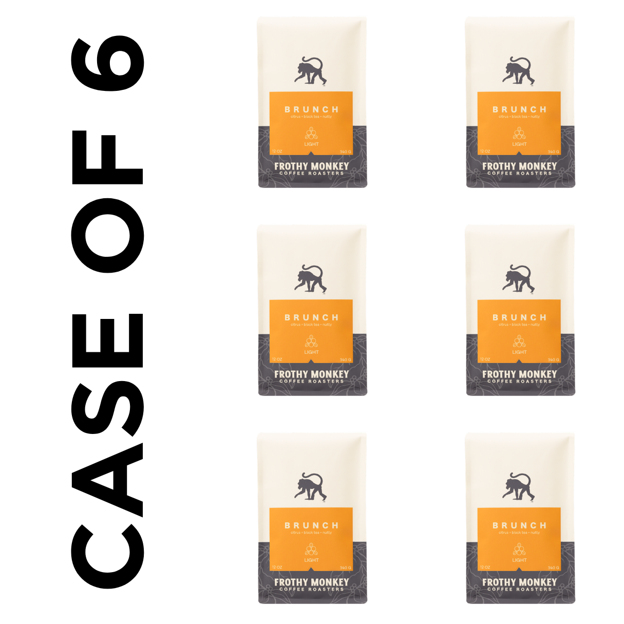 Case of six Brunch coffee 12oz bags from Frothy Monkey Coffee Roasters