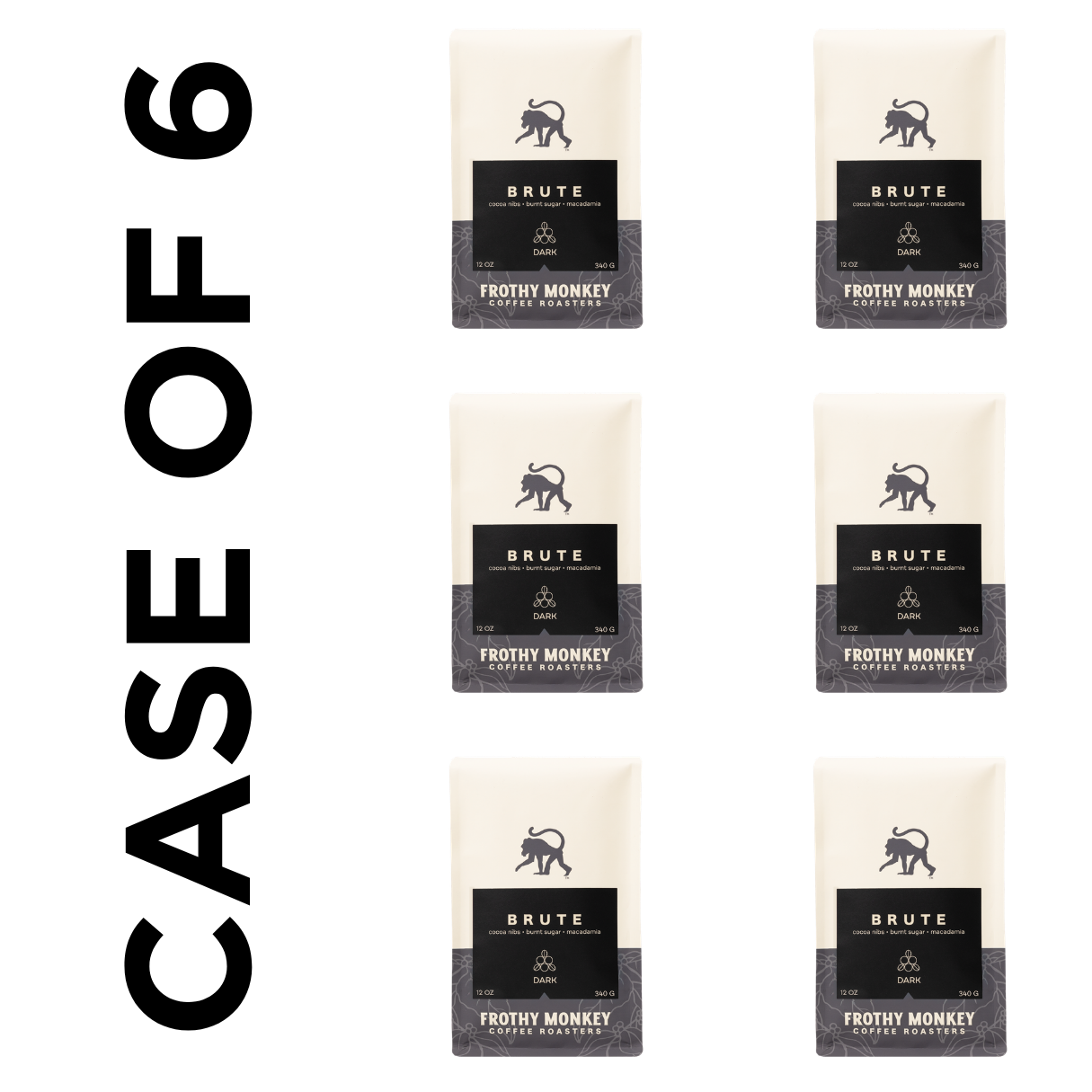 Case of six Brute coffee 12oz bags from Frothy Monkey Coffee Roasters