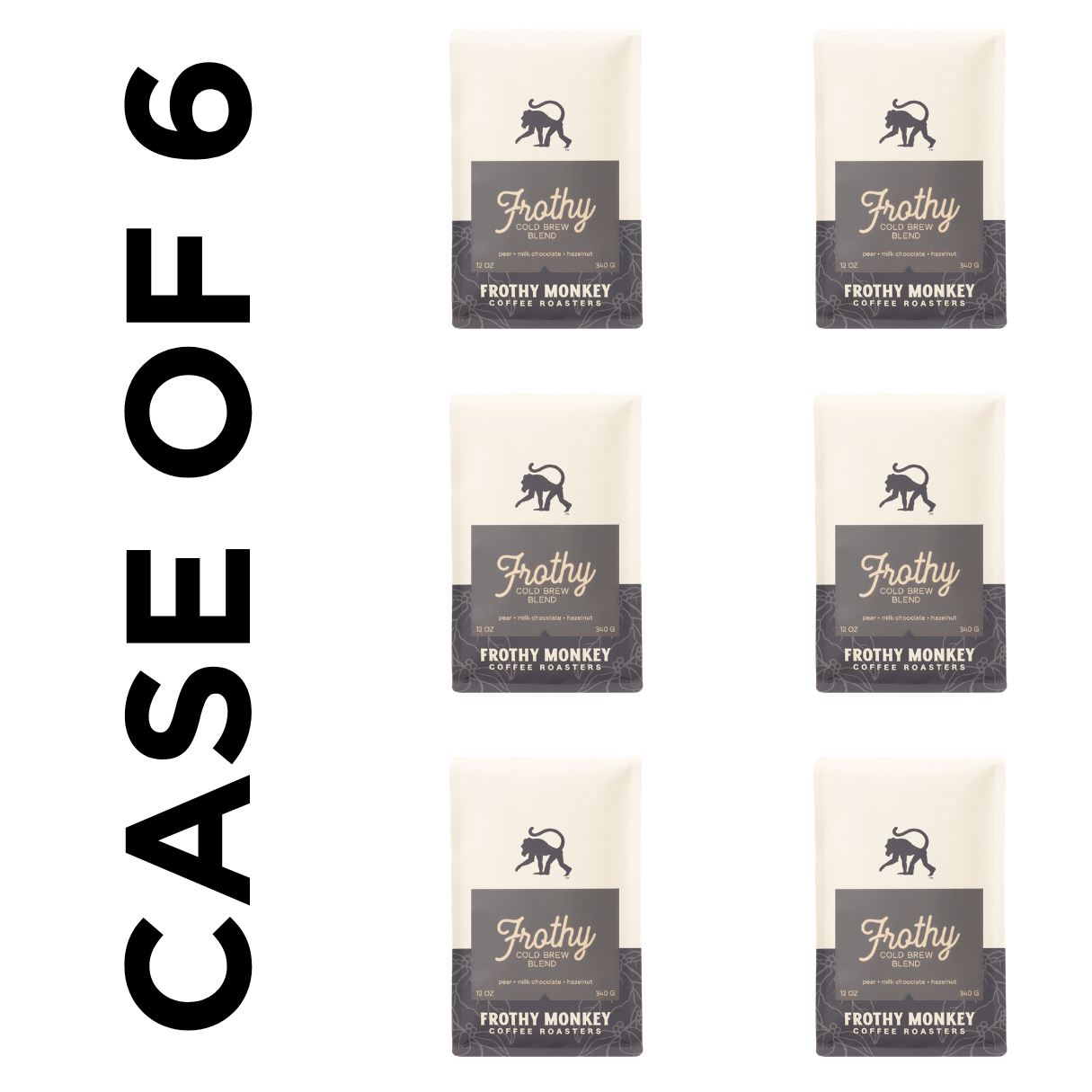 Case of six Frothy Cold Brew coffee 12oz bags from Frothy Monkey Coffee Roasters